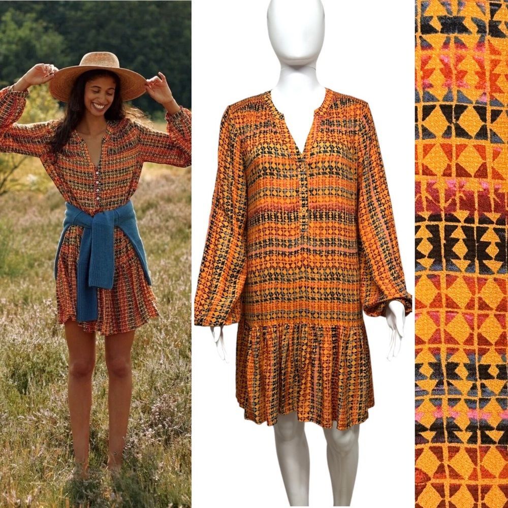 ANTHROPOLOGIE Saturday Sunday Elyn Batik Print Tunic Dress Oversized S M